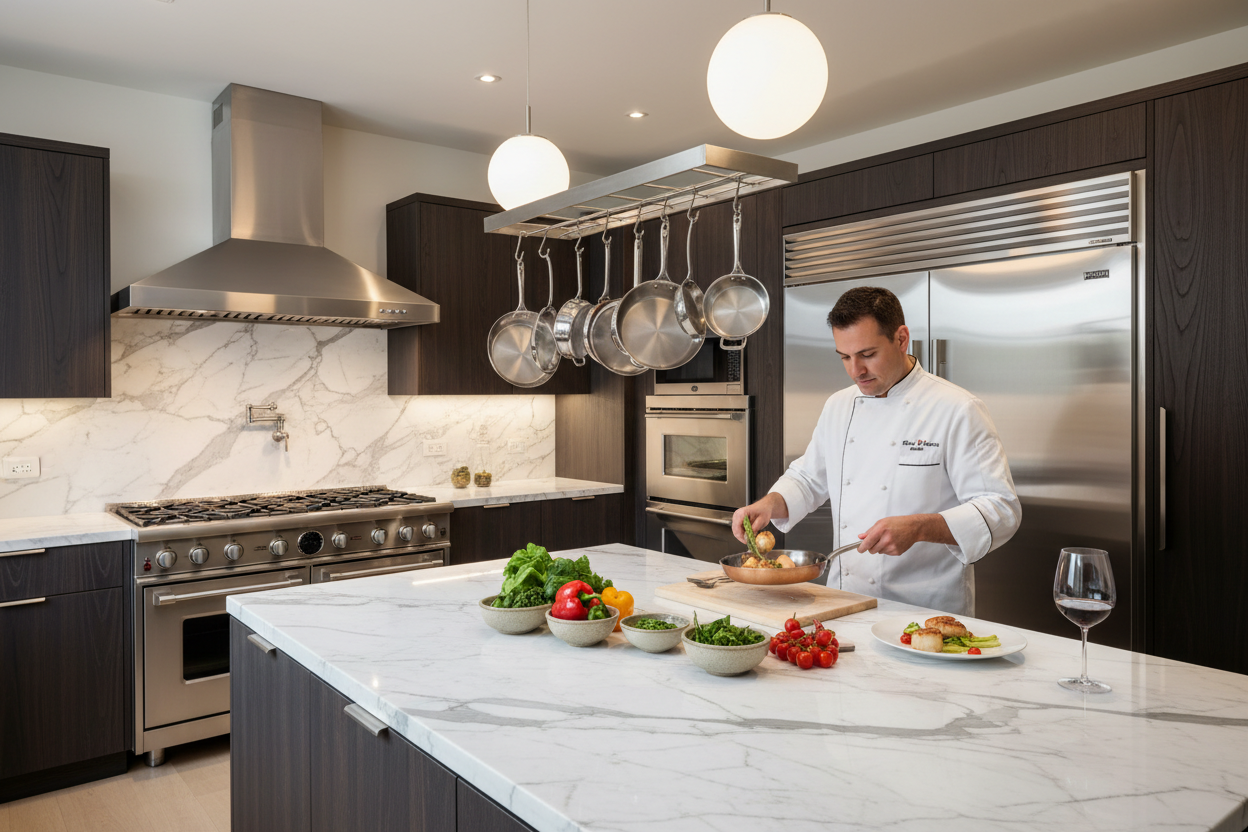 cooking in a high end kitchen